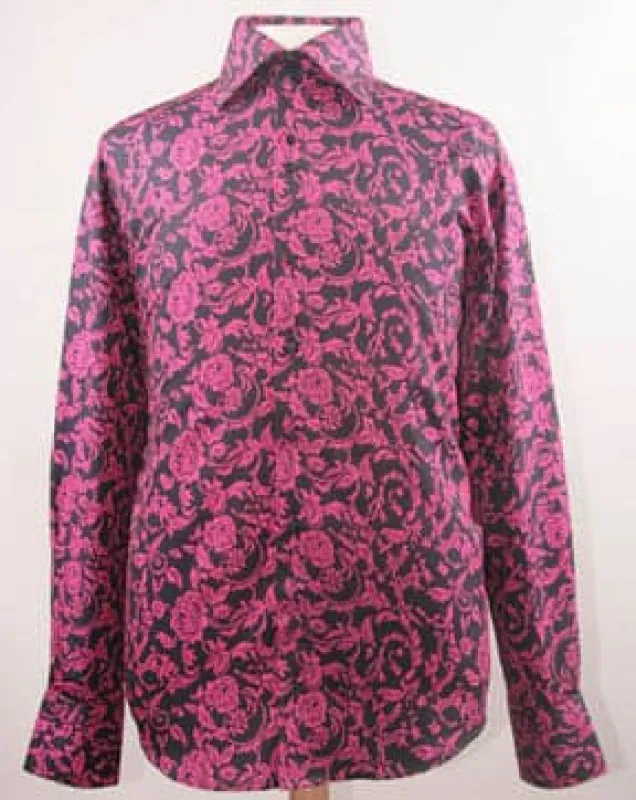 "Fancy Floral Men's Sports Shirt - Regular Fit, Black & Fuchsia" sold by Alberto Nardoni