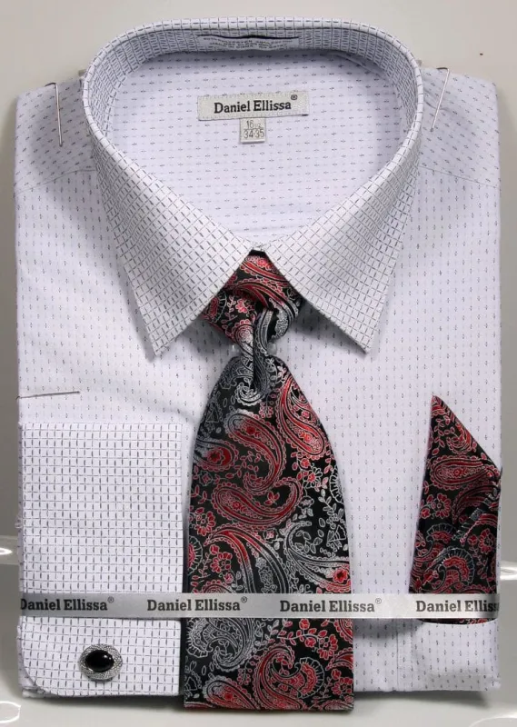 "Men's Regular Fit French Cuff Dress Shirt & Tie Set - White & Black" sold by Alberto Nardoni
