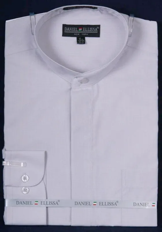"Silver Grey Men's Classic French Front Dress Shirt with Banded Collar" made by Alberto Nardoni