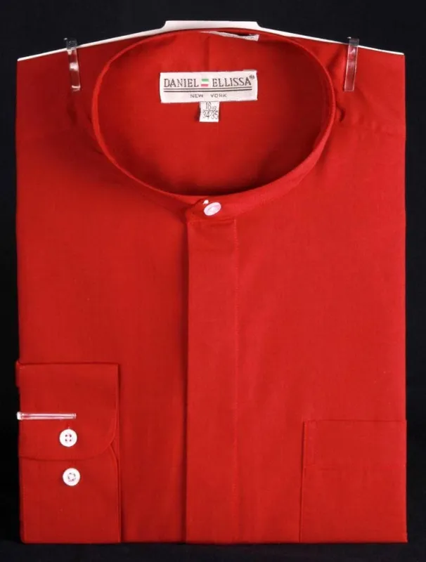 "Red Men's Classic French Front Dress Shirt with Banded Collar" sold by Alberto Nardoni