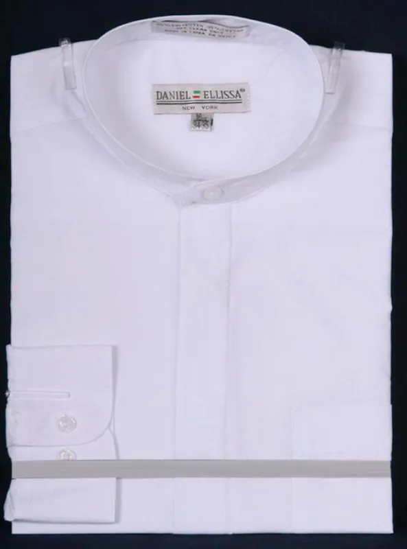 "White Men's Classic French Front Dress Shirt with Banded Collar" sold by Alberto Nardoni
