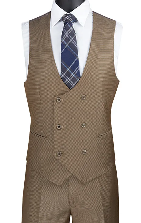 Birdseye Pattern Modern Fit 3 Piece Khaki Suit with Contrast Trim sold by Alberto Nardoni product image thumbnail 2