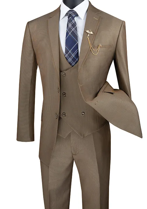 Birdseye Pattern Modern Fit 3 Piece Khaki Suit with Contrast Trim sold by Alberto Nardoni product image thumbnail 4