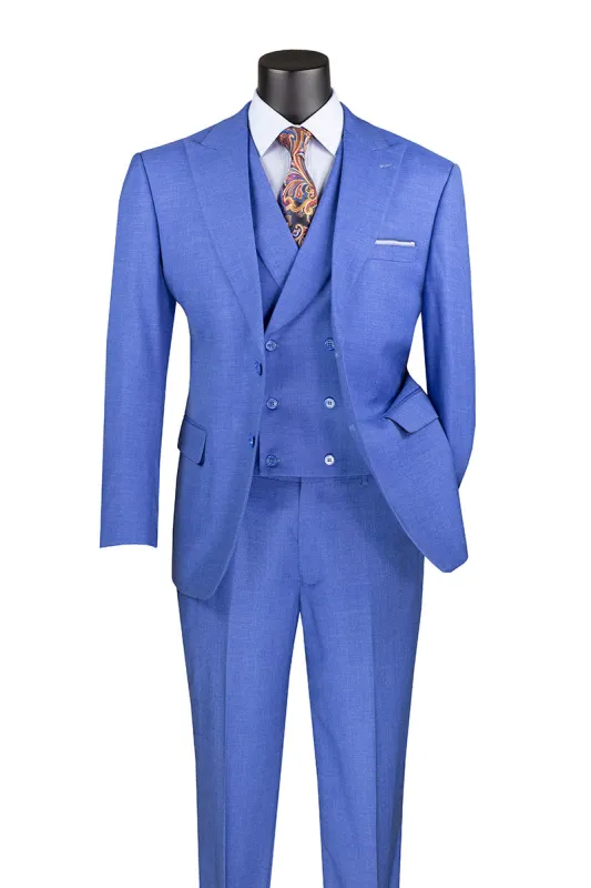 French Blue Modern Fit 3 Piece Suit with Vest and Adjustable Waist Band Pants sold by Alberto Nardoni