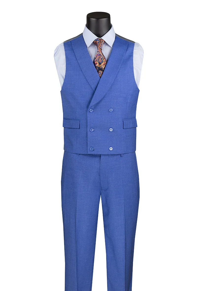 French Blue Modern Fit 3 Piece Suit with Vest and Adjustable Waist Band Pants sold by Alberto Nardoni product image thumbnail 2