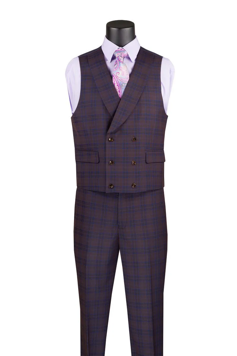 Purple Modern Fit Windowpane Peak Lapel 3 Piece Suit sold by Alberto Nardoni product image thumbnail 2