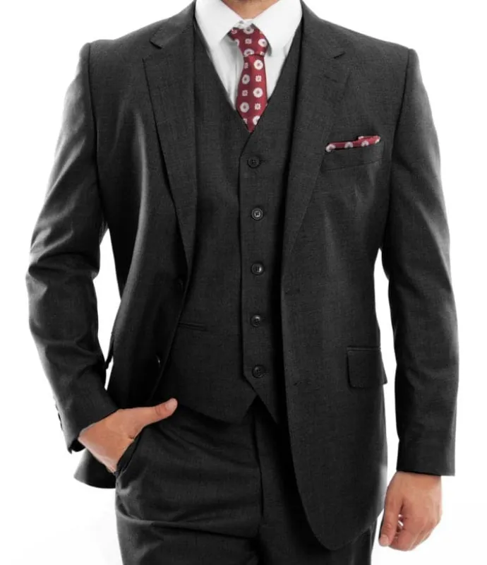 Arezzo Collection - 100% Wool Suit Modern Fit Italian Style 3 Piece in Black sold by Alberto Nardoni
