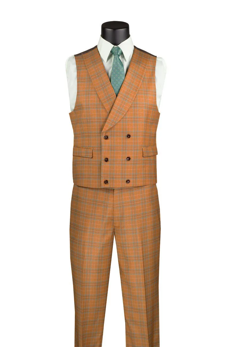 Orange Modern Fit Windowpane Peak Lapel 3 Piece Suit sold by Alberto Nardoni product image thumbnail 2