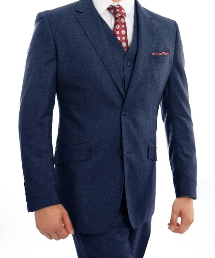 Arezzo Collection - 100% Wool Suit Modern Fit Italian Style 3 Piece in Indigo sold by Alberto Nardoni
