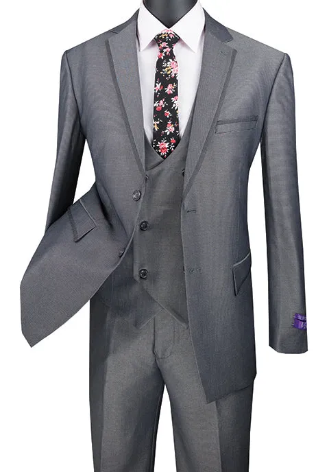 Birdseye Pattern Modern Fit 3 Piece Charcoal Suit with Contrast Trim sold by Alberto Nardoni product image thumbnail 3