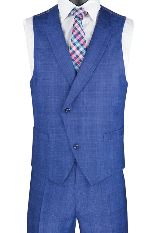 Blue Modern Fit Glen Plaid 2 Button Peak Lapel 3 Piece Suit sold by Alberto Nardoni product image thumbnail 2
