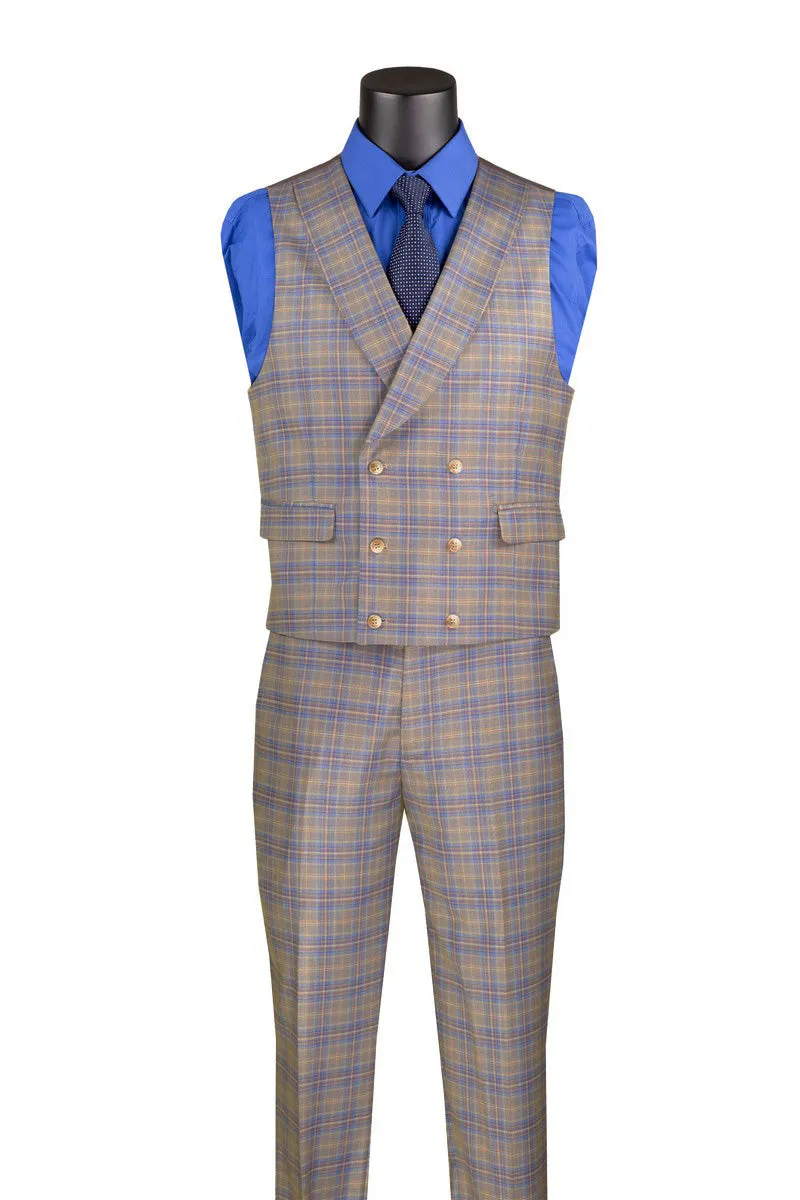 Blue Modern Fit Windowpane Peak Lapel 3 Piece Suit sold by Alberto Nardoni product image thumbnail 2