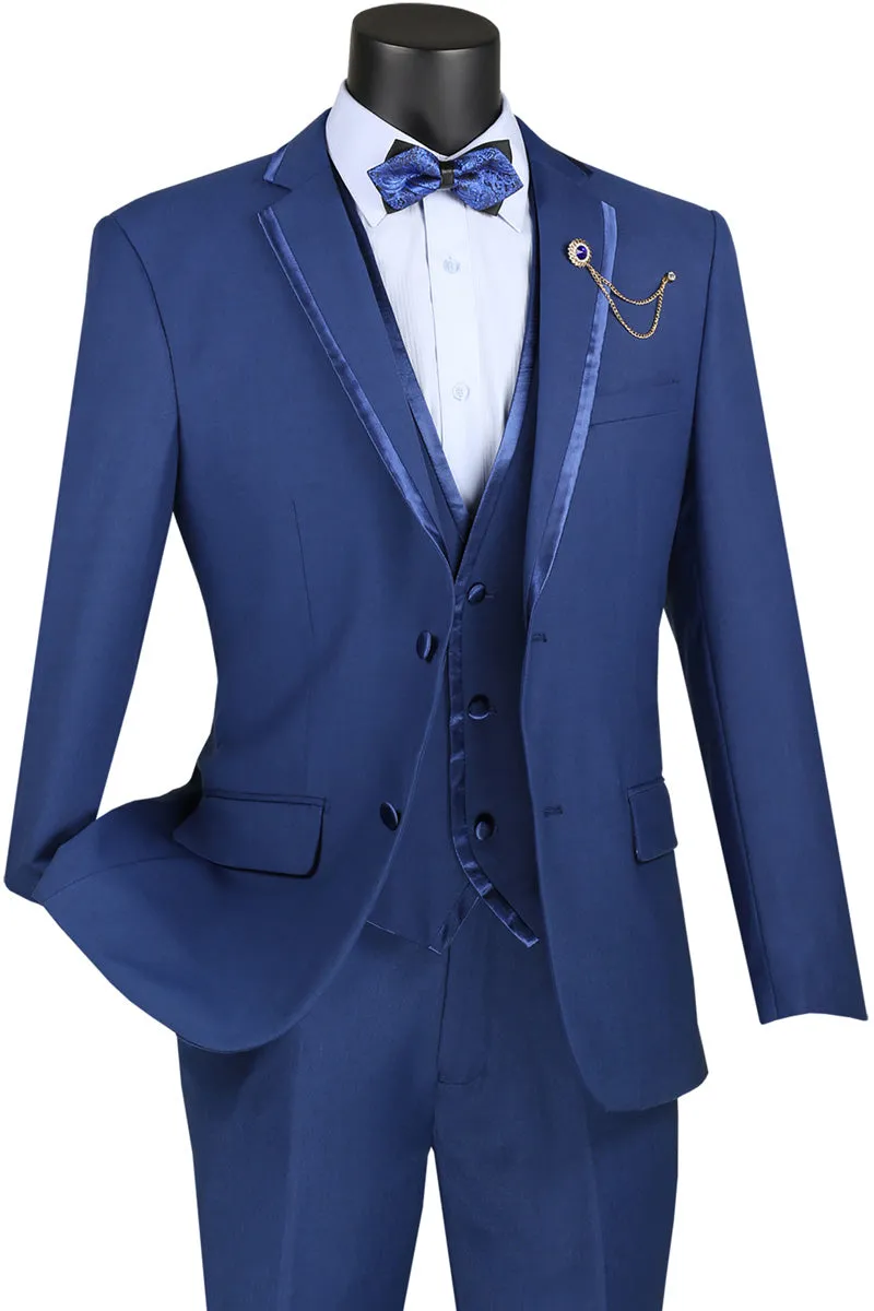 Leonardo Collection - Slim Fit Tuxedo 2 Buttons 3 Piece Suit Blue sold by Alberto Nardoni