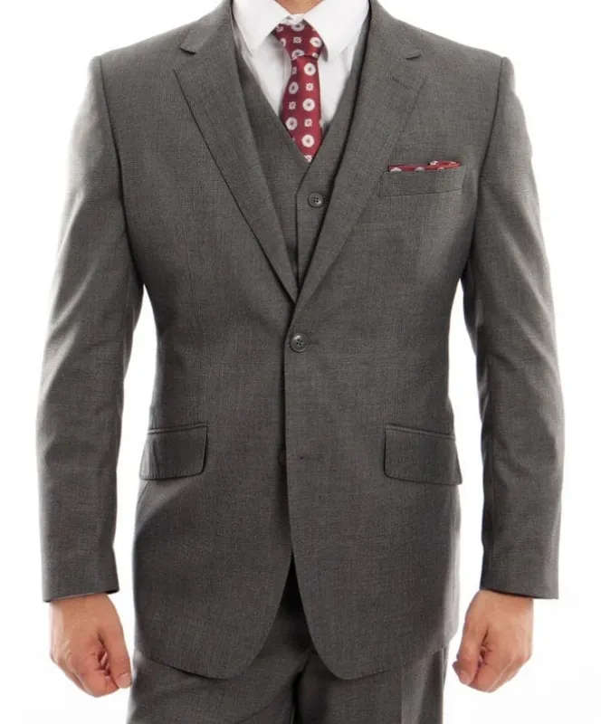 Arezzo Collection - 100% Wool Suit Modern Fit Italian Style 3 Piece in Dark Gray sold by Alberto Nardoni