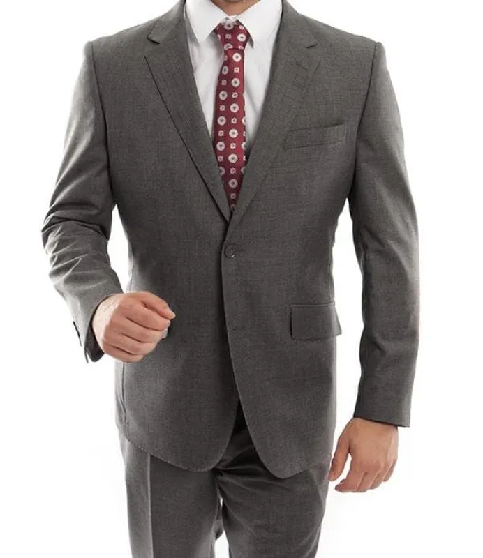Arezzo Collection - 100% Wool Suit Modern Fit Italian Style 2 Piece in Dark Gray sold by Alberto Nardoni