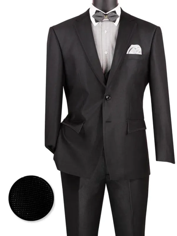Birdseye Pattern Modern Fit 3 Piece Black Suit with Black Trim sold by Alberto Nardoni