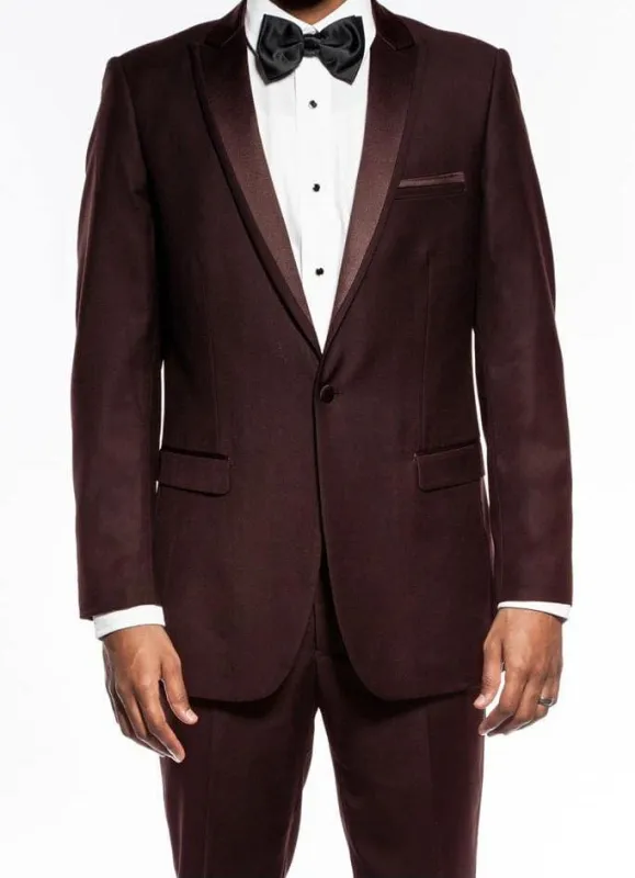 Brown Slim Fit 2 Piece Tuxedo With Satin Peak Lapel sold by Alberto Nardoni