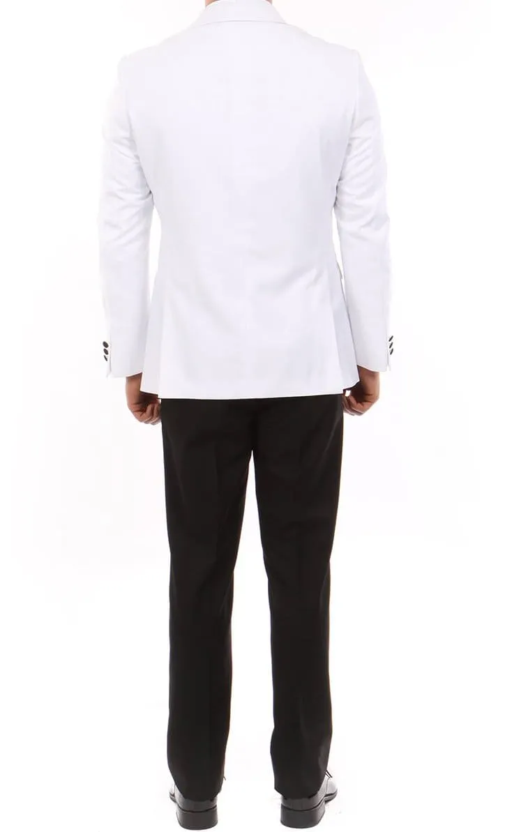 Double Breasted Slim Fit Tuxedo White with Black Satin Peak Lapel sold by Alberto Nardoni product image thumbnail 2