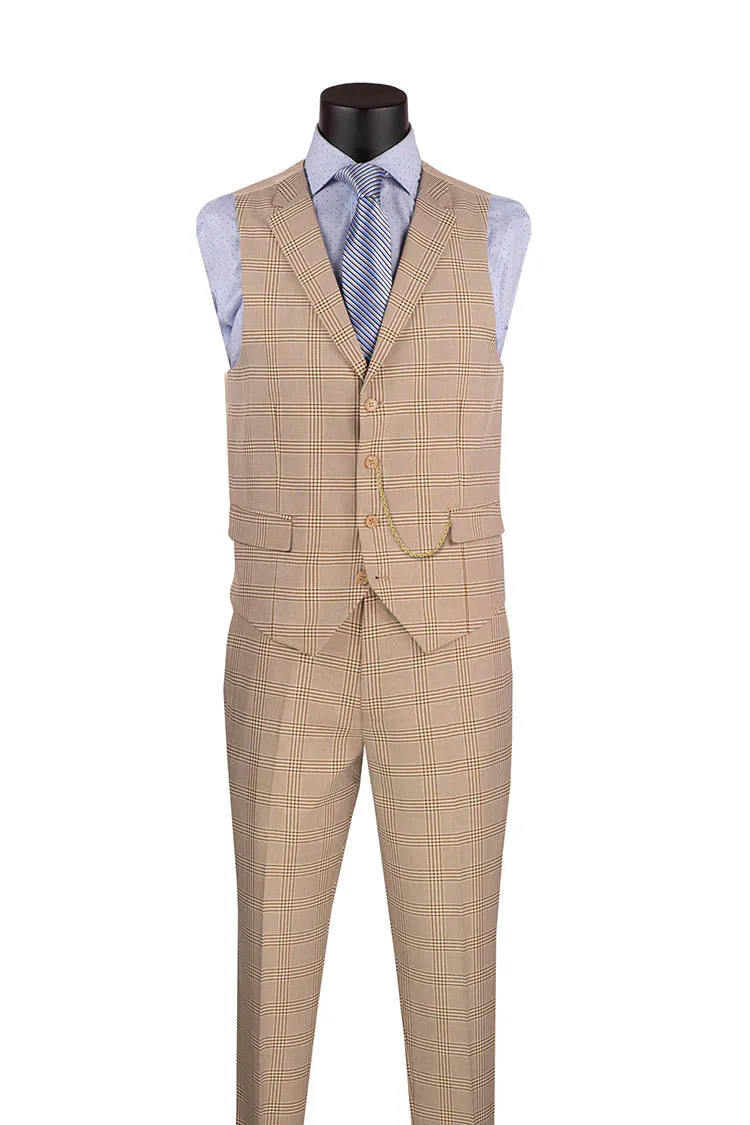 Slim Fit Suit Windowpane 3 Piece with Vest in Beige sold by Alberto Nardoni product image thumbnail 2