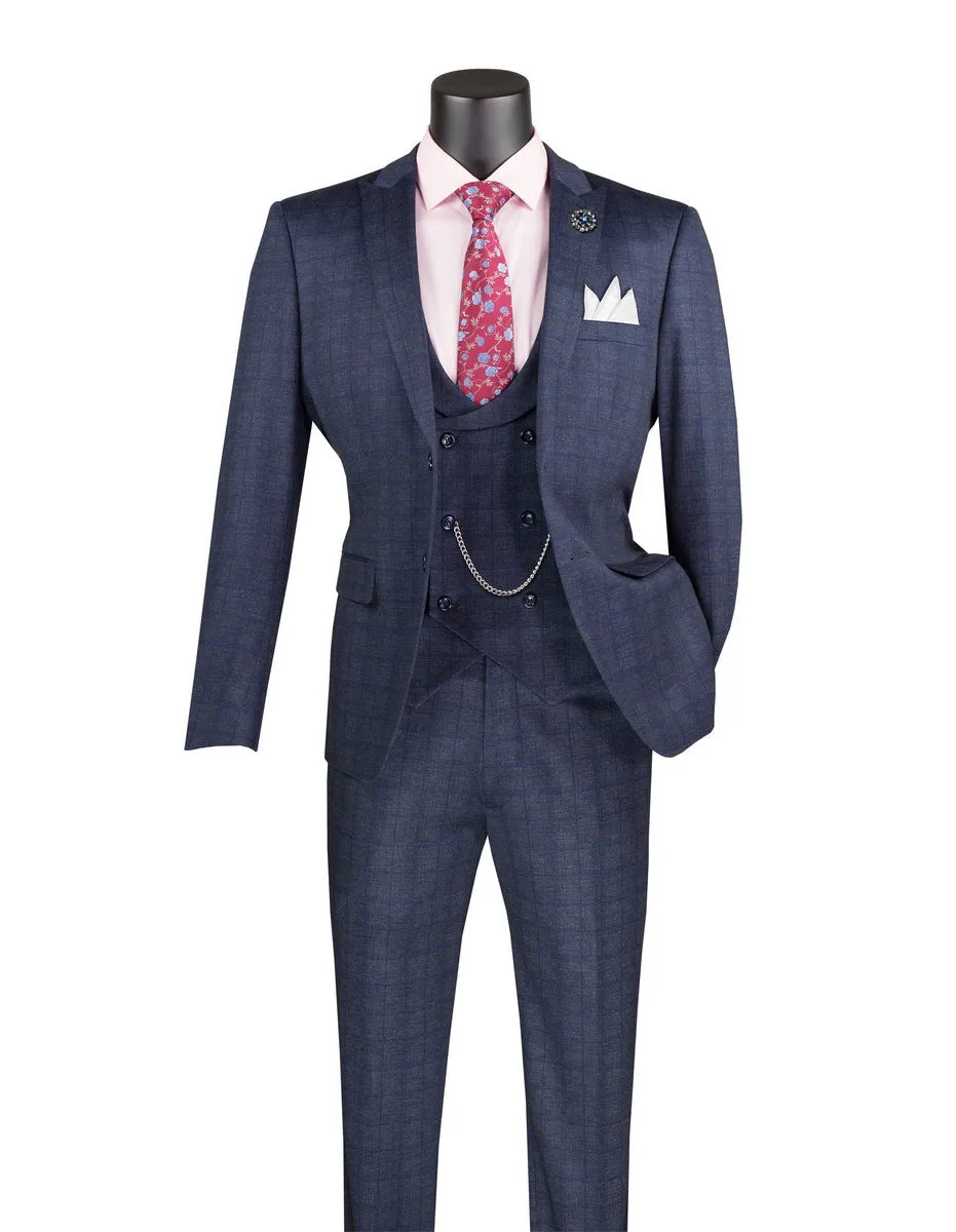Slim Fit 3 Piece Stretch Fabric Suit in Navy sold by Alberto Nardoni