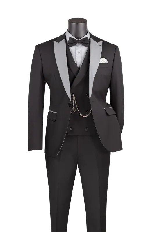Slim Fit Tuxedo 3 Piece with Matching Bow Tie in Black sold by Alberto Nardoni