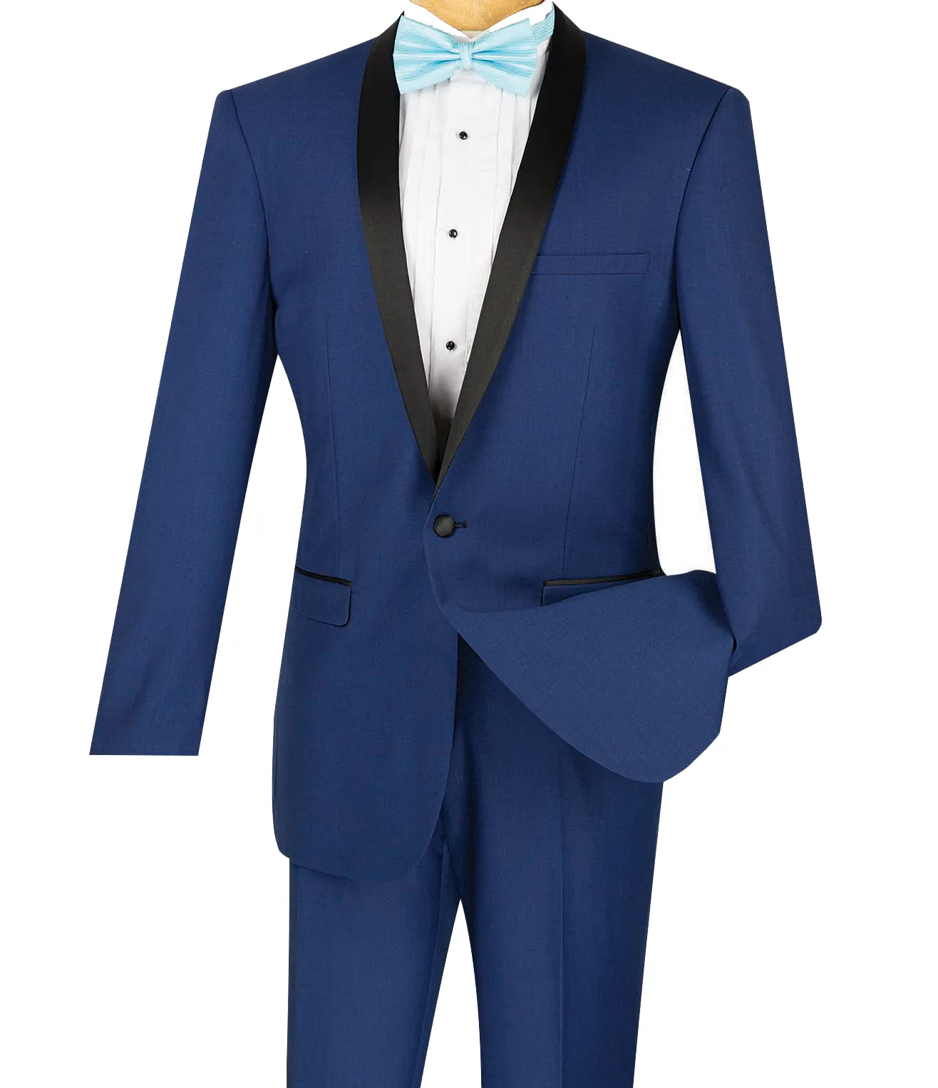Kingsman Collection - Shawl Collar Slim Fit Tuxedo 2 Piece 1 Button in Blue sold by Alberto Nardoni