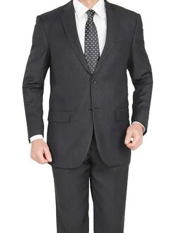 Modern Fit 2 Piece Pinstripe Suit 2 Button Black sold by Alberto Nardoni