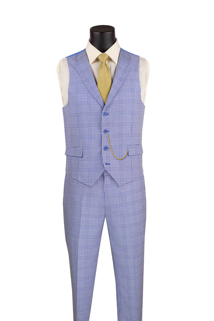 Slim Fit Suit Windowpane 3 Piece with Vest in Sky Blue sold by Alberto Nardoni product image thumbnail 2