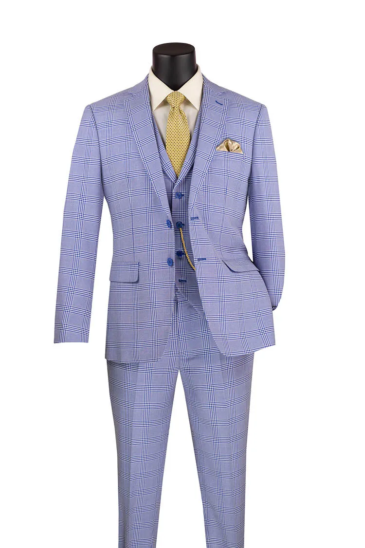 Slim Fit Suit Windowpane 3 Piece with Vest in Sky Blue sold by Alberto Nardoni