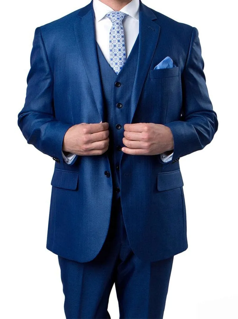Blue 3 Piece Modern Fit Suit 2 Button V-Neck Vest sold by Alberto Nardoni