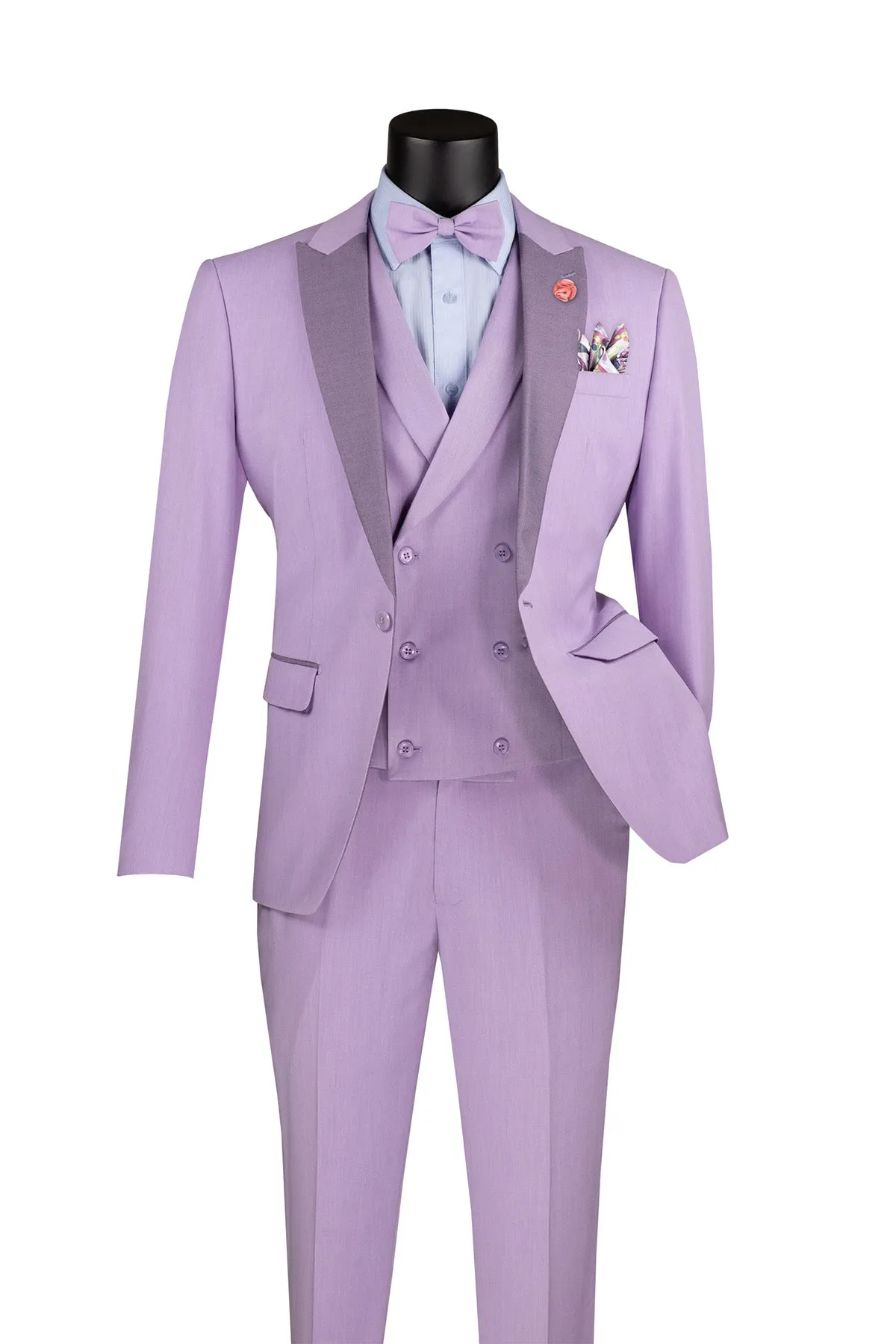Slim Fit Tuxedo 3 Piece with Matching Bow Tie in Lavender sold by Alberto Nardoni
