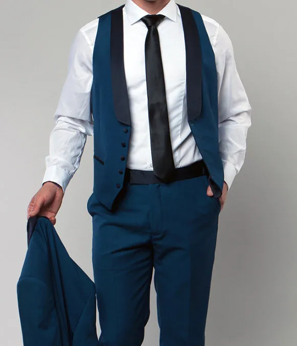 Blue Slim Fit Tuxedo 3 Piece with Satin Shawl Collar Vest sold by Alberto Nardoni product image thumbnail 2