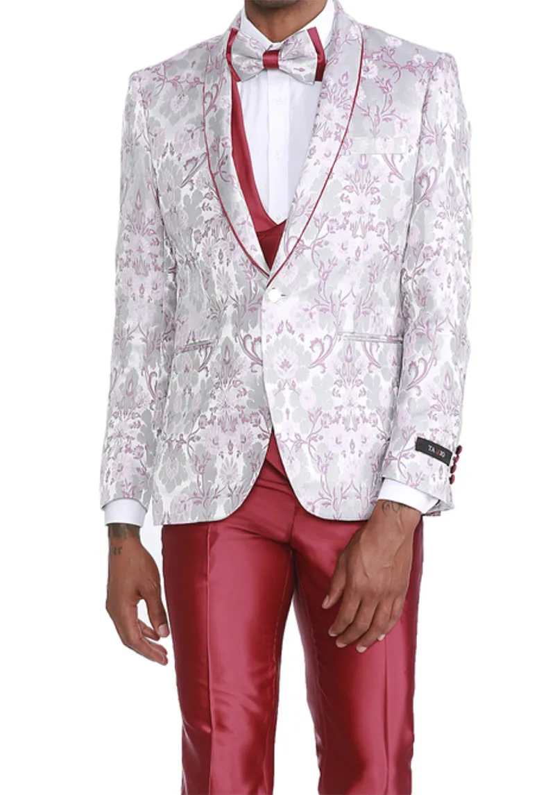 Pink Slim Fit Tuxedo 4 Piece Floral Pattern with Bow Tie sold by Alberto Nardoni