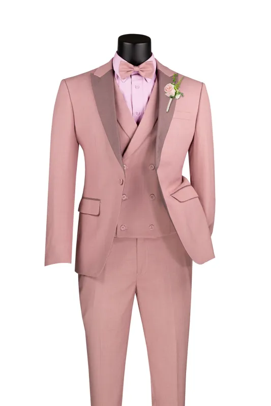 Slim Fit Tuxedo 3 Piece with Matching Bow Tie in Mauve sold by Alberto Nardoni