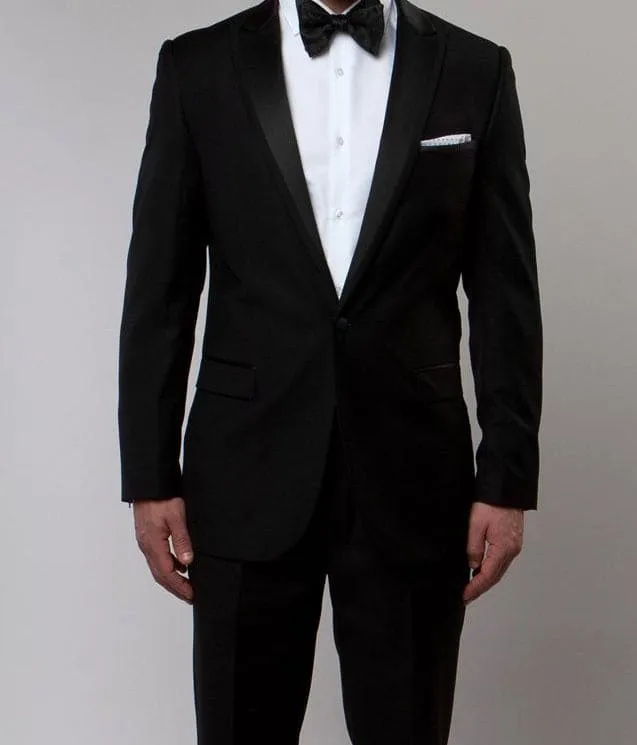 Black Slim Fit 2 Piece Tuxedo With Satin Peak Lapel sold by Alberto Nardoni