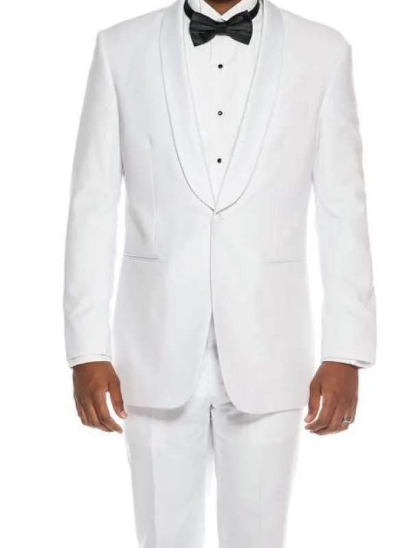White Slim Fit 2 Piece Tuxedo With Satin Shawl Lapel sold by Alberto Nardoni