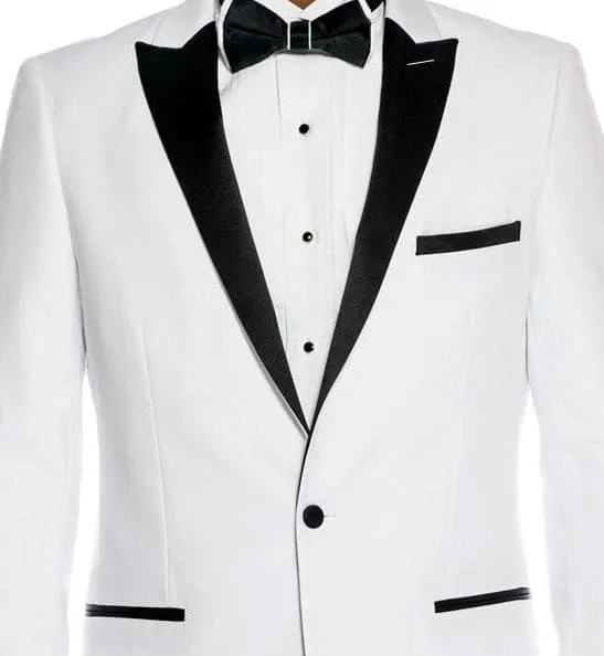 Slim Fit 2 Piece White Tuxedo With Satin Peak Lapel sold by Alberto Nardoni product image thumbnail 2
