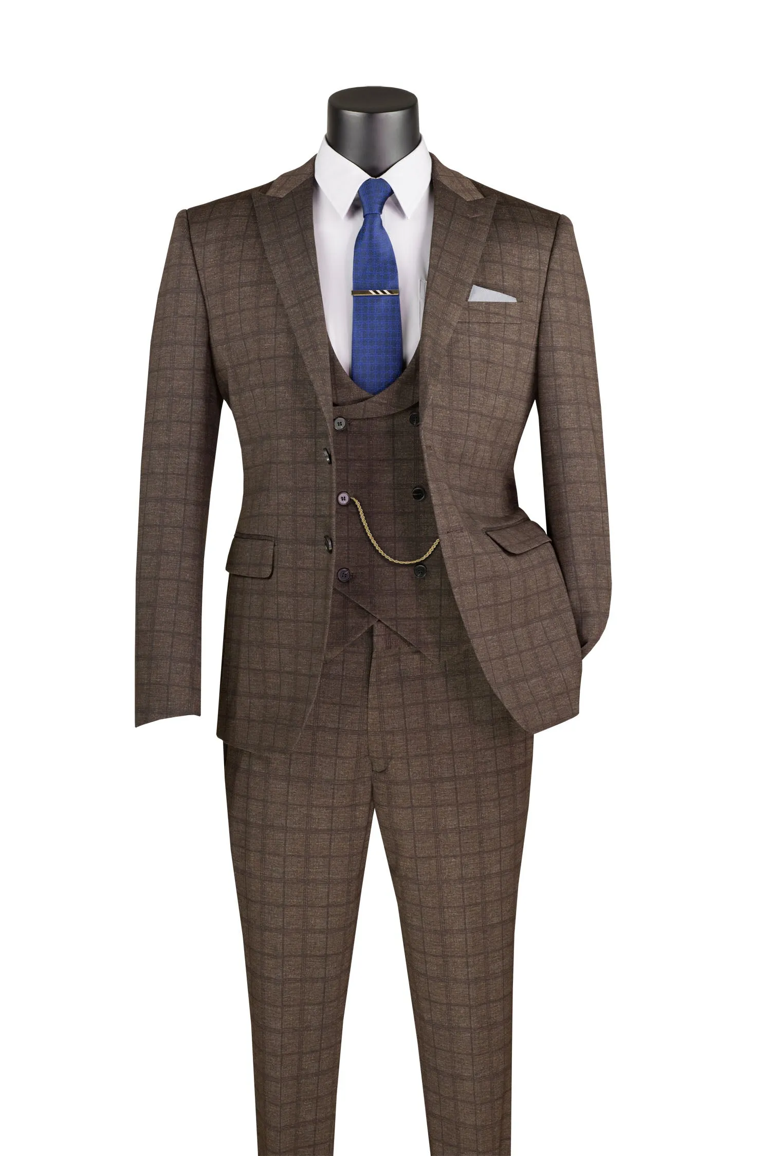 Slim Fit 3 Piece Stretch Fabric Suit in Brown sold by Alberto Nardoni