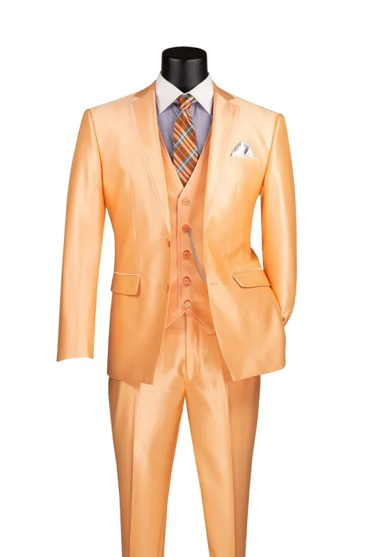 Slim Fit 3 Piece Satin Suit in Melon sold by Alberto Nardoni