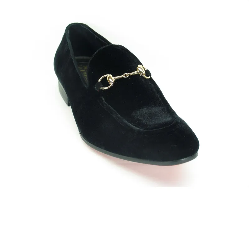 Mens Carrucci Velvet Metal Buckle Loafer Dress Shoe in Black sold by Alberto Nardoni