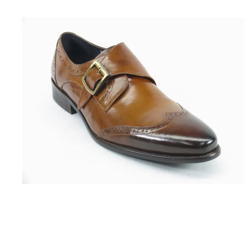 Mens Leather Wingtip Monk Strap Dress Shoe in Brown & Cognac sold by Alberto Nardoni