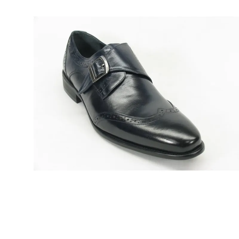 Mens Leather Wingtip Monk Strap Dress Shoe in Navy sold by Alberto Nardoni