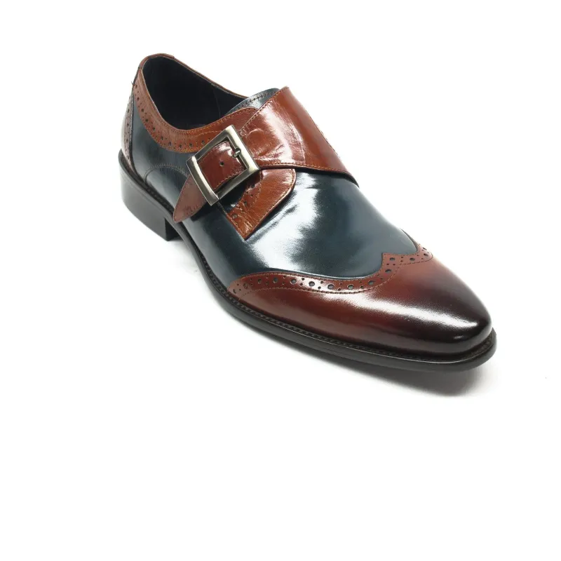 Mens Leather Wingtip Monk Strap Dress Shoe in Brown & Navy sold by Alberto Nardoni