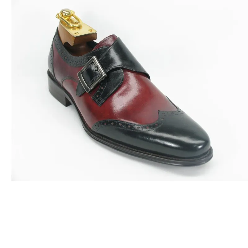 Mens Leather Wingtip Monk Strap Dress Shoe in Black & Burgundy sold by Alberto Nardoni