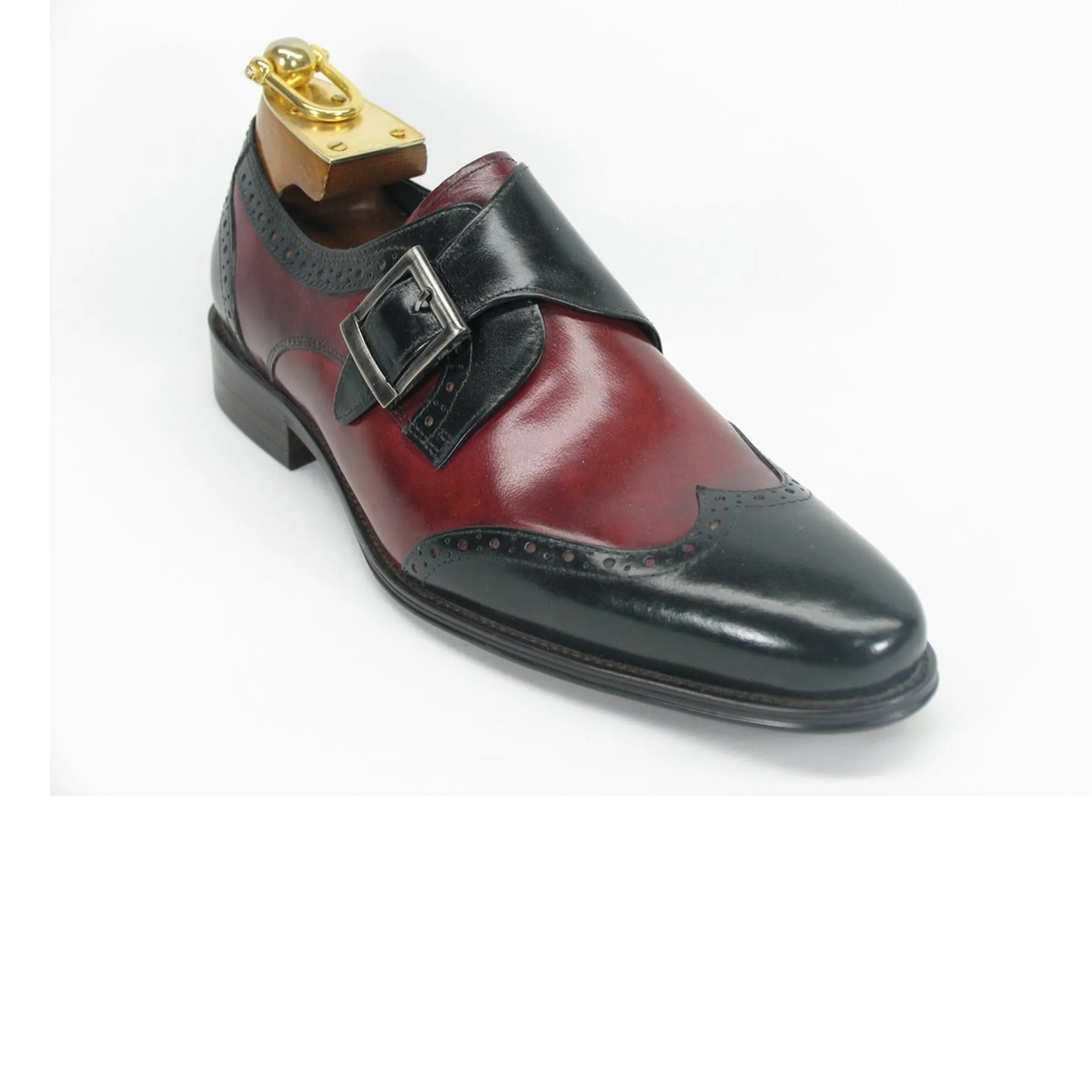 Mens Leather Wingtip Monk Strap Dress Shoe in Black & Burgundy sold by Alberto Nardoni