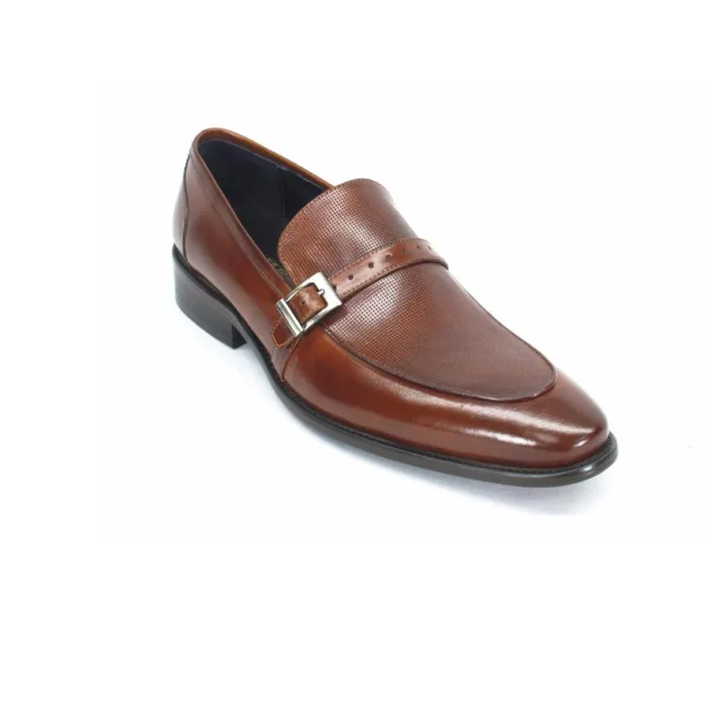 Mens Perforated Buckle Leather Slip On Dress Shoe in Brown sold by Alberto Nardoni