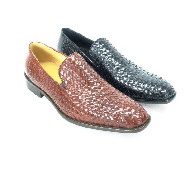 Mens Woven Leather Slip On Loafer Dress Shoe in Brown sold by Alberto Nardoni