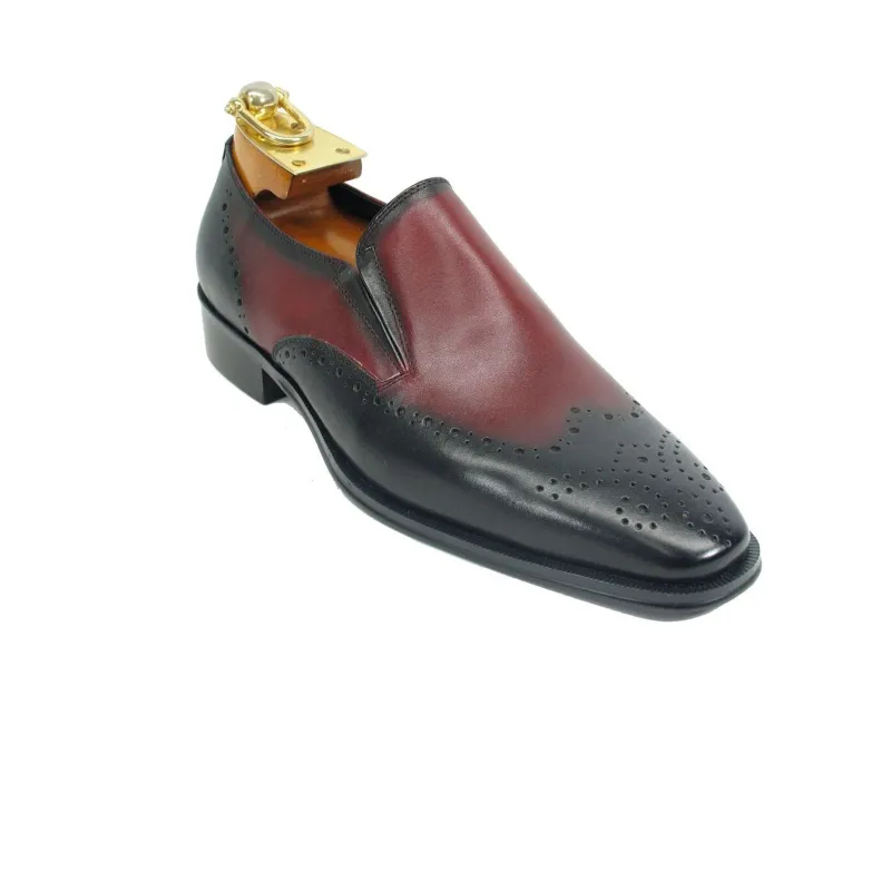 Mens Two Tone Leather Loafer Dress Shoe in Black & Burgundy sold by Alberto Nardoni