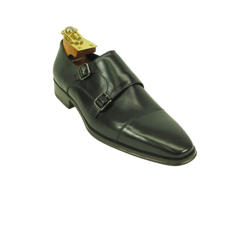 Mens  Wholecut Two Tone Leather Cap Toe Monk Strap Dress Shoes in Black sold by Alberto Nardoni