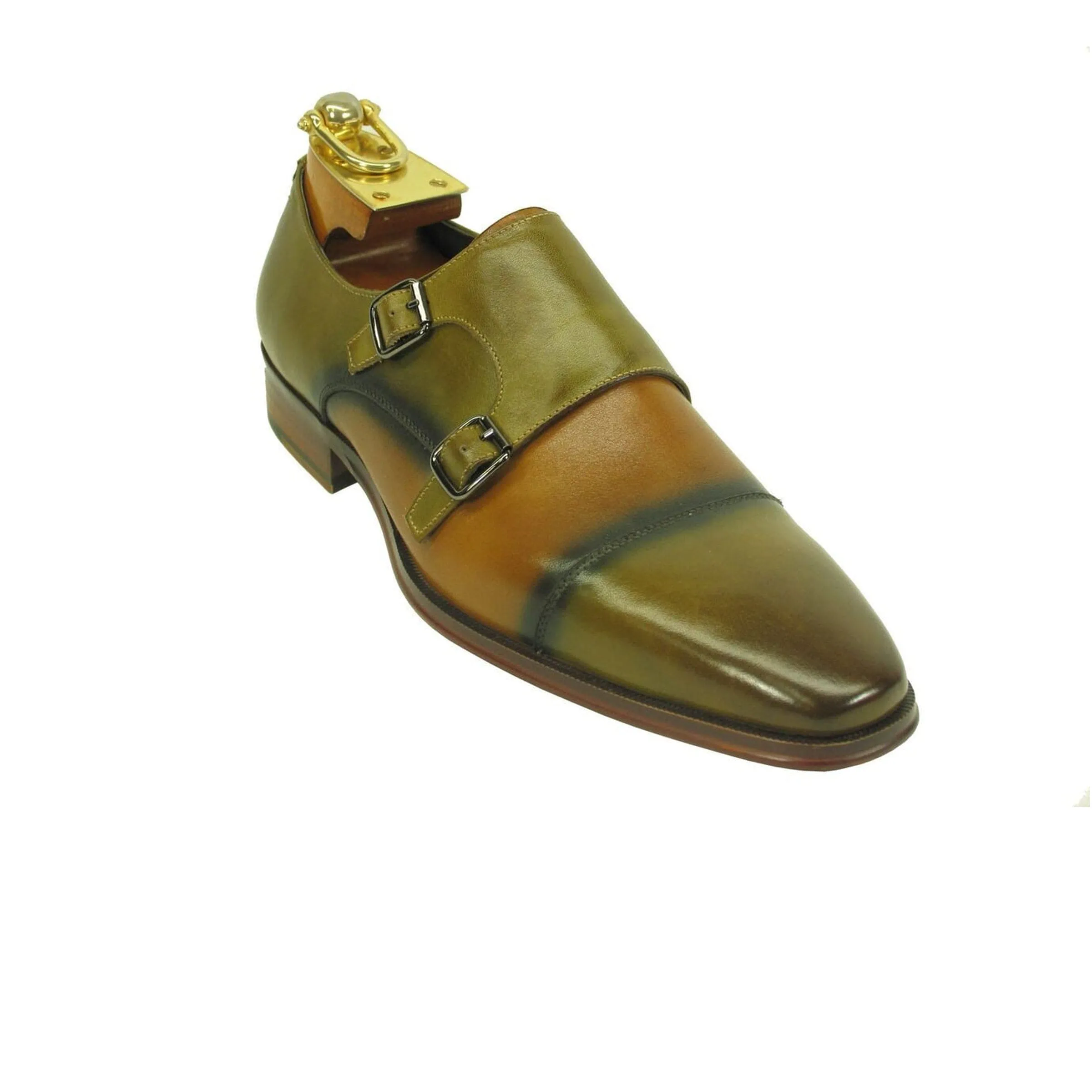 Mens Wholecut Two Tone Leather Cap Toe Monk Strap Dress Shoes in Cognac sold by Alberto Nardoni product image thumbnail 3